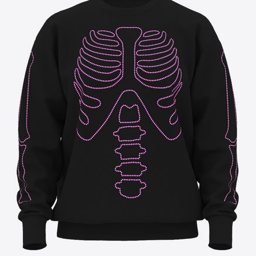 Black oversized Sweatshirt with Pink Skeleton Design